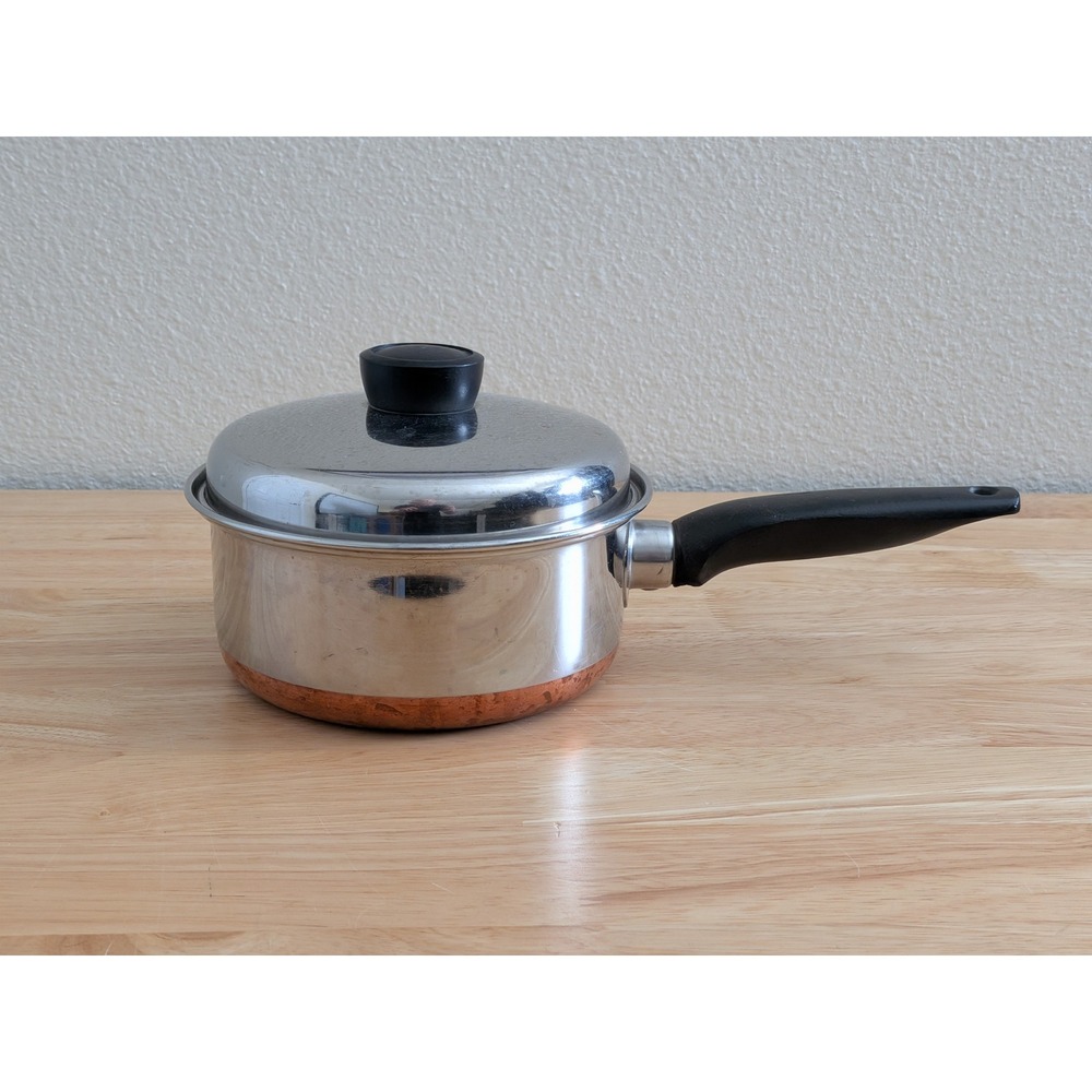 Vintage Revere Copper Maid Stainless Steel Saucepan with Lid Copper Bottom 1 Qt